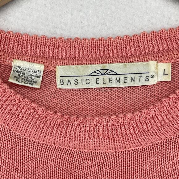 BASIC ELEMENTS Sweater Womens L Irish Linen Short Sleeve Top Pink HK VTG - Picture 5 of 11